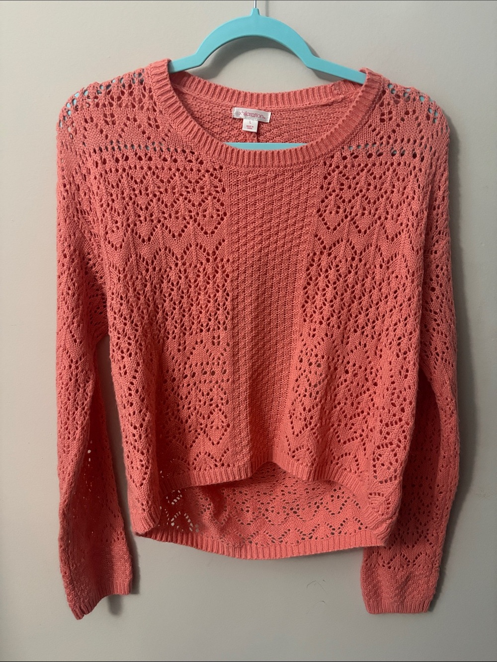 Xhilaration Coral Openwork Crewneck Sweater